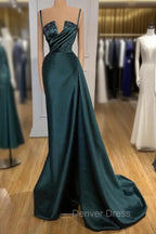 Gorgeous Spaghetti Straps Crystal Mermaid Prom Dresses With Detachable Train