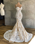 Gorgeous Spaghetti Straps Mermaid Wedding Dresses Lace Sleeveless