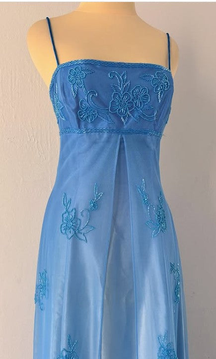 Gothic Vintage Prom Dress Under $170??Gorgeous Spaghetti Straps Beading Applique Gradient Blue Sleeveless Long Prom Dresses Secondary image