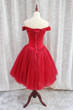 Gorgeous Sparkle Beaded Off Shoulder Red Prom Dress, Red Homecoming Dresses