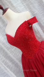 Gorgeous Sparkle Beaded Off Shoulder Red Formal Dresses, Red Homecoming Dresses