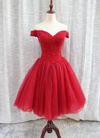 Gorgeous Sparkle Beaded Off Shoulder Red Formal Dresses, Red Homecoming Dresses