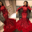 Gorgeous Sparkly Red Mermaid Prom Dress Sequined With Feathers Long Sleeve African Black Girl Prom Dresses Prom Gowns