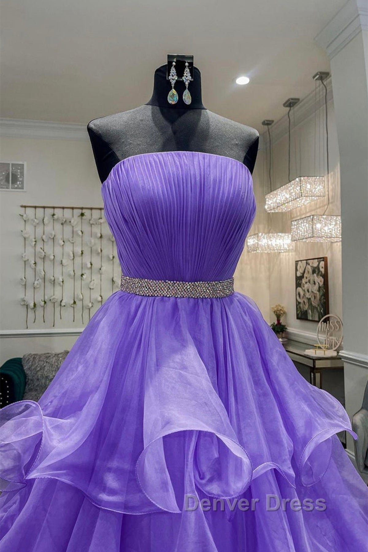 Gorgeous Strapless Layered Purple Tulle Long Prom Dress with Belt, Purple Prom Dresses, Purple Ball Gowns Secondary image