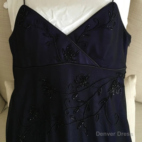 Gorgeous Straps Navy Blue V Neck Prom Dress Chiffon Beaded Prom Dresses Prom Gowns
