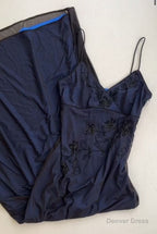 Gorgeous Straps Navy Blue V Neck Prom Dress Chiffon Beaded Prom Dresses Prom Gowns