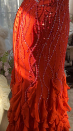 Gorgeous sunset orange chiffon beaded jellyfish skirt evening dress prom dress