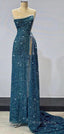 Gorgeous Teal Sheath High Slit Maxi Long Prom Dress,Prom Dresses