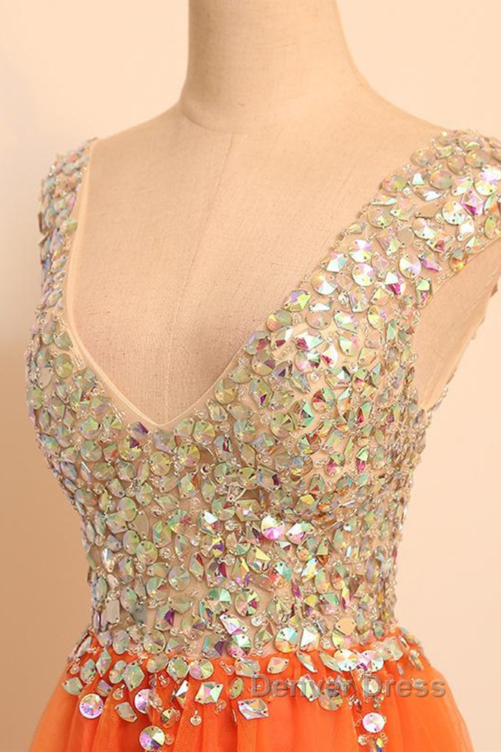 Gorgeous V Neck Open Back Orange Short Prom Homecoming Dress, Short Orange Prom Dresses Secondary image