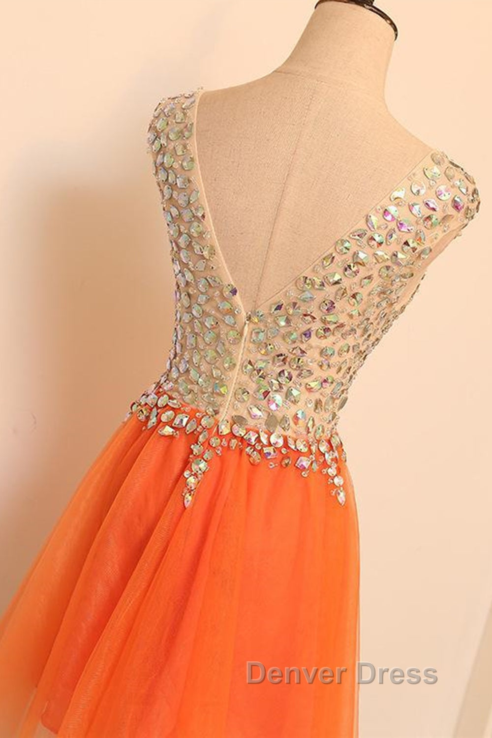 Gorgeous V Neck Open Back Orange Short Prom Homecoming Dress, Short Orange Prom Dresses