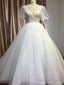 Gorgeous V-Neck Shinny Sequins A-Line Wedding Dress Sheer Sleeves,