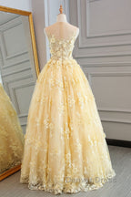 Gorgeous Yellow Lace Appliques Long Prom Dress, Yellow Lace Prom Dress, Yellow Prom Dresses