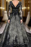 Gothic Black Lace Wedding Dresses Long Sleeves