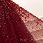 Gothic Burgundy Spaghetti Straps Sequins Beaded Formal Prom Dresses Tulle Party Evening Dresses