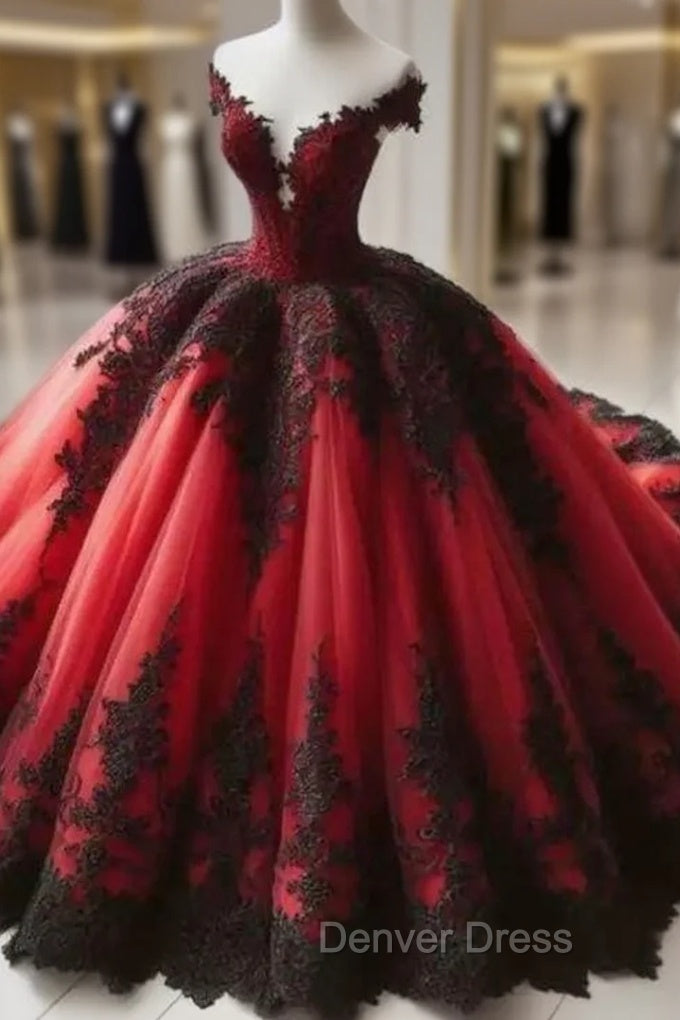 Gothic Red and Black Off the Shoulder Prom Dress Main image