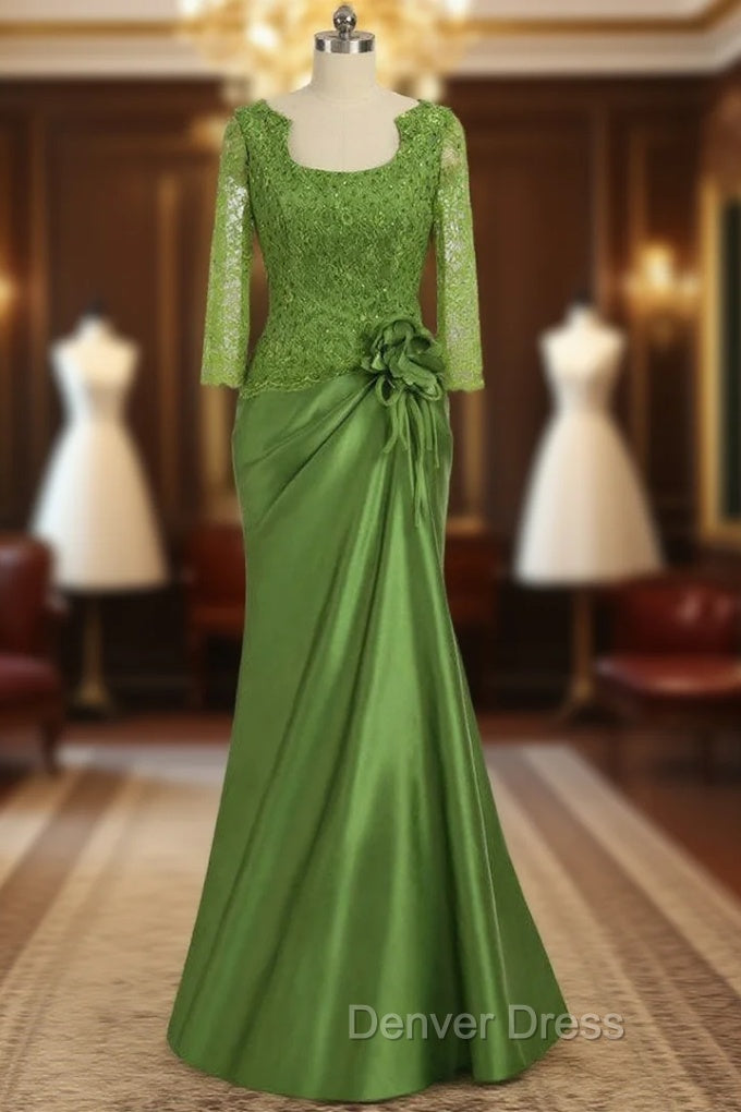 Graceful Green Mother Of The Bride Dresses Mermaid Long Sleeves Lace Main image