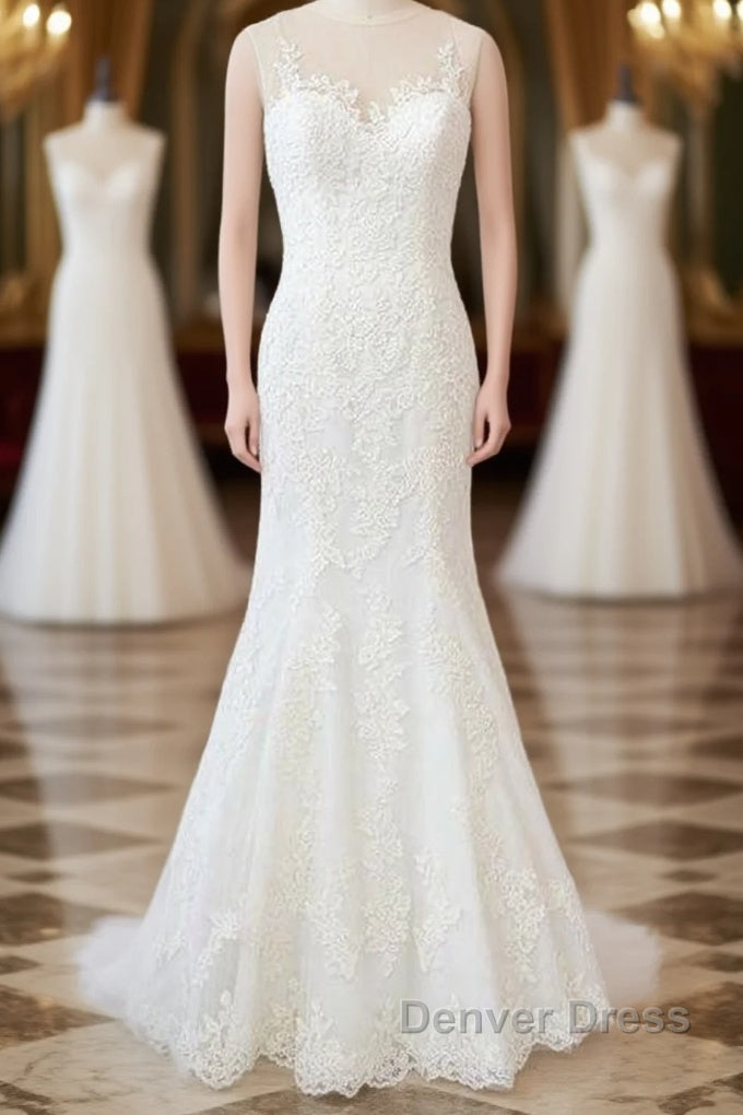 Graceful Illusion Appliques Mermaid Wedding Dresses Main image