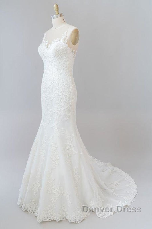 Graceful Illusion Appliques Mermaid Wedding Dresses