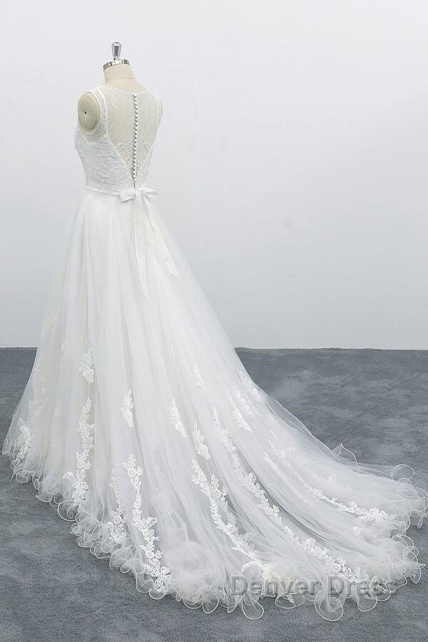 Graceful Long A Line Appliques Tulle Backless Wedding Dresses