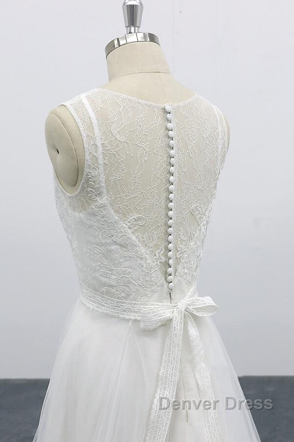 Graceful Long A Line Appliques Tulle Backless Wedding Dresses