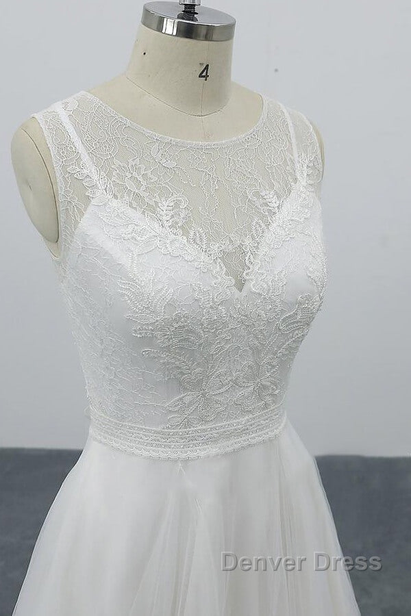 Graceful Long A Line Appliques Tulle Backless Wedding Dresses