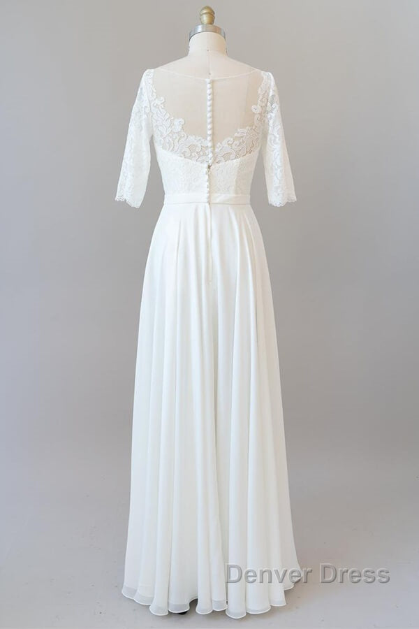Graceful Long A-line Lace Chiffon Wedding Dresses with Sleeves Secondary image