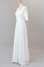 Graceful Long A Line Lace Chiffon Wedding Dresses with Sleeves