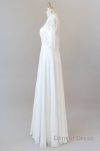 Graceful Long A Line Lace Chiffon Wedding Dresses with Sleeves