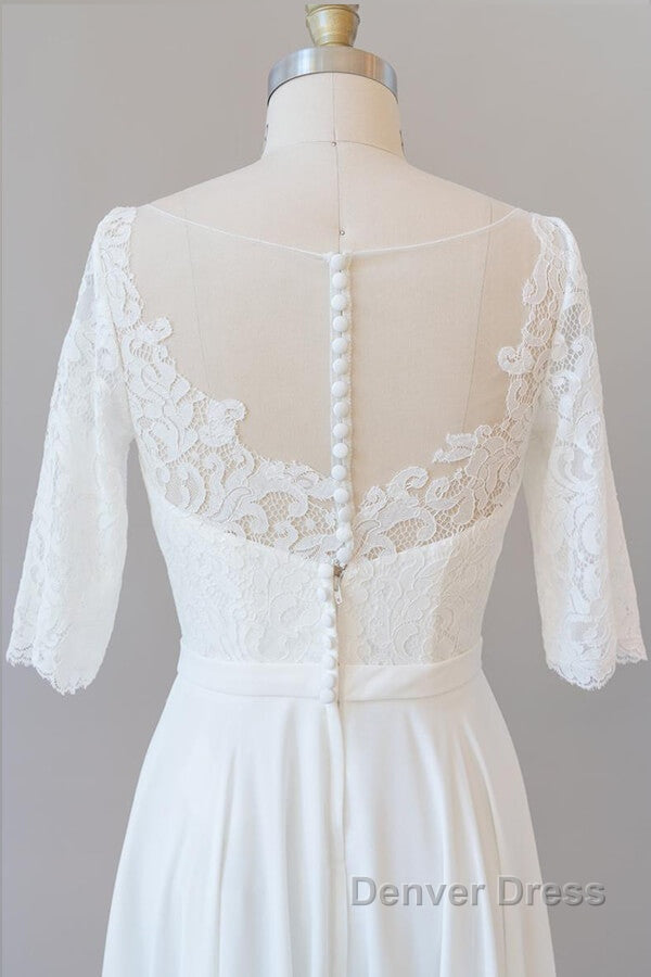 Graceful Long A-line Lace Chiffon Wedding Dresses with Sleeves