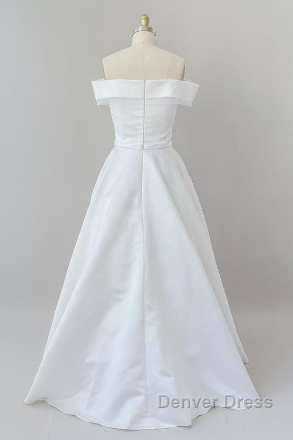 Graceful Long Ball Gown Off Shoulder Satin Wedding Dresses Secondary image