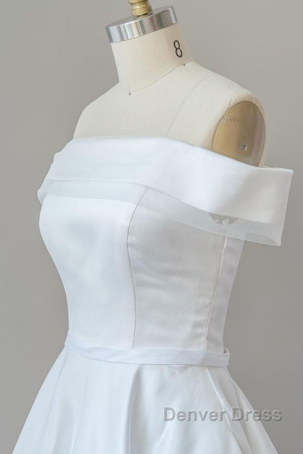 Graceful Long Ball Gown Off Shoulder Satin Wedding Dresses