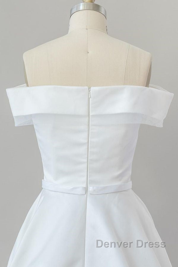 Graceful Long Ball Gown Off Shoulder Satin Wedding Dresses