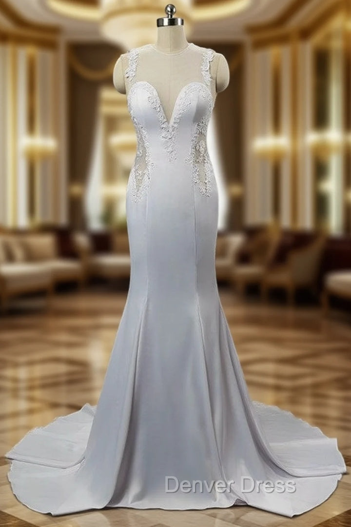 Graceful Sweetheart Wedding Dresses Satin With Appliques Mermaid Main image