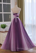 Gradient A Line Sweetheart Wedding Prom Dress, Beaded Chiffon Long Prom Dresses
