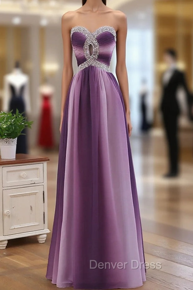 Gradient A-line Sweetheart Wedding Party Dresses, Beaded Chiffon Long Prom Dresses Main image