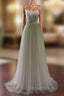 Gradient Light Green Beaded Tulle A-line Party Dresses Long Junior Prom Dresses prom Dresses shops