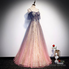 Gradient Pink Sweetheart Floor Length Party Dresses, A-line Gradient Long Prom Dresses