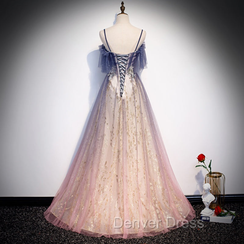 Gradient Pink Sweetheart Floor Length Party Dresses, A-line Gradient Long Prom Dresses