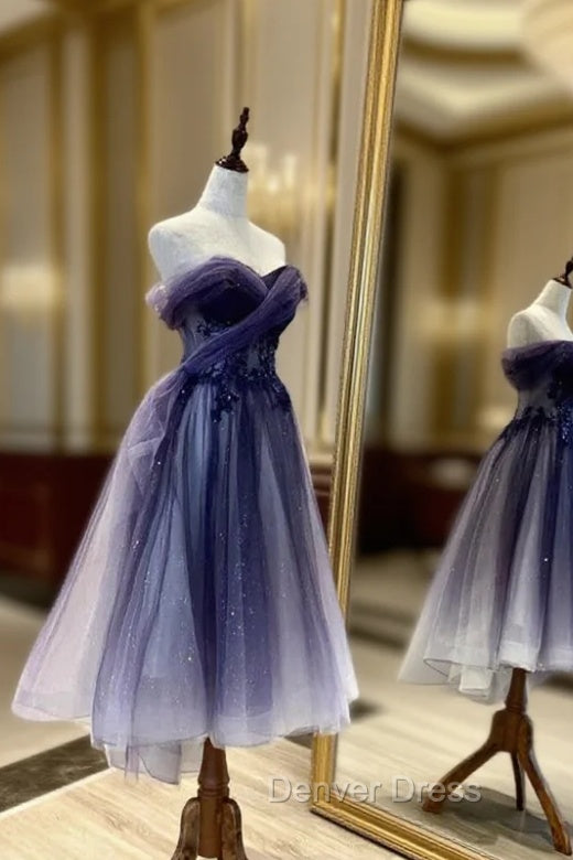 Gradient Tulle Sweetheart Knee Length Prom Dresses, Cute Homecoming Dresses Main image