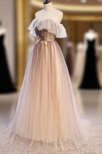 Gradient Tulle with Straps Sweetheart Party Dresses, A-line Tulle Evening Dresses Prom Dresses