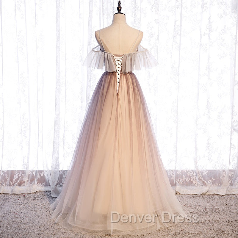 Gradient Tulle with Straps Sweetheart Prom Dress, A Line Tulle Prom Dress