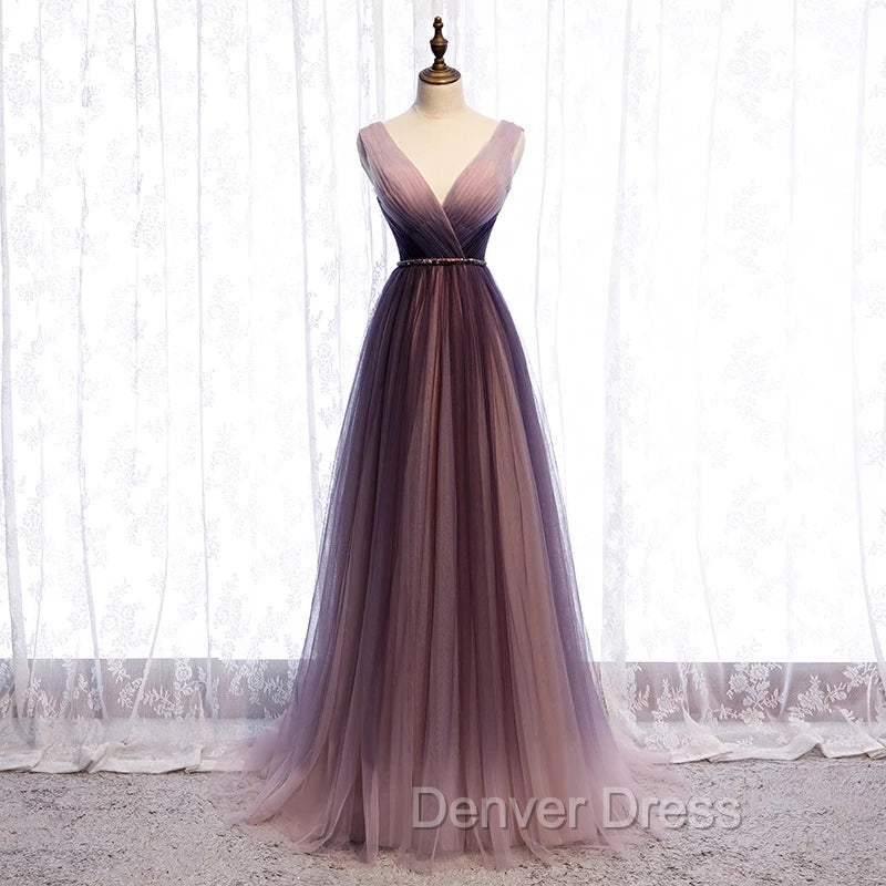 Gradient V-neckline Tulle Long Prom Dresses Party Dresses, Gradient Evening Gown Secondary image