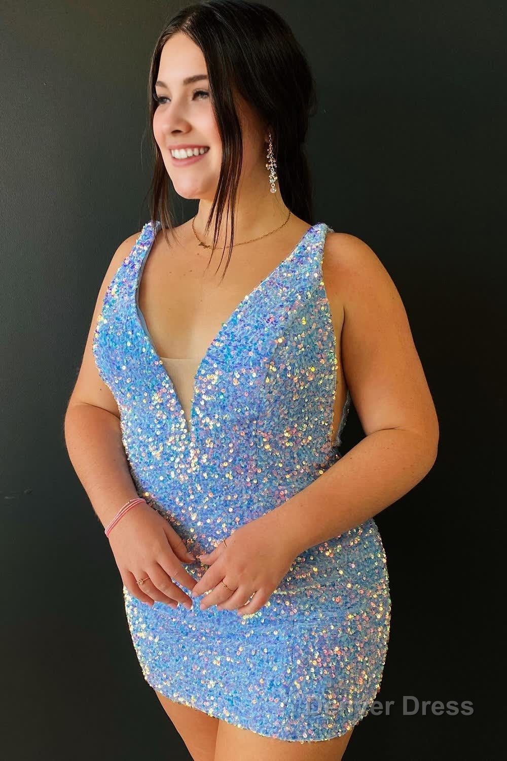 Grape Sequins Homecoming Dresses with Open Back