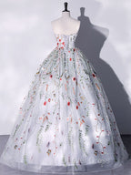 Gray A-LIne Tulle Long Prom Dresses, Gray Formal Evening Dresses