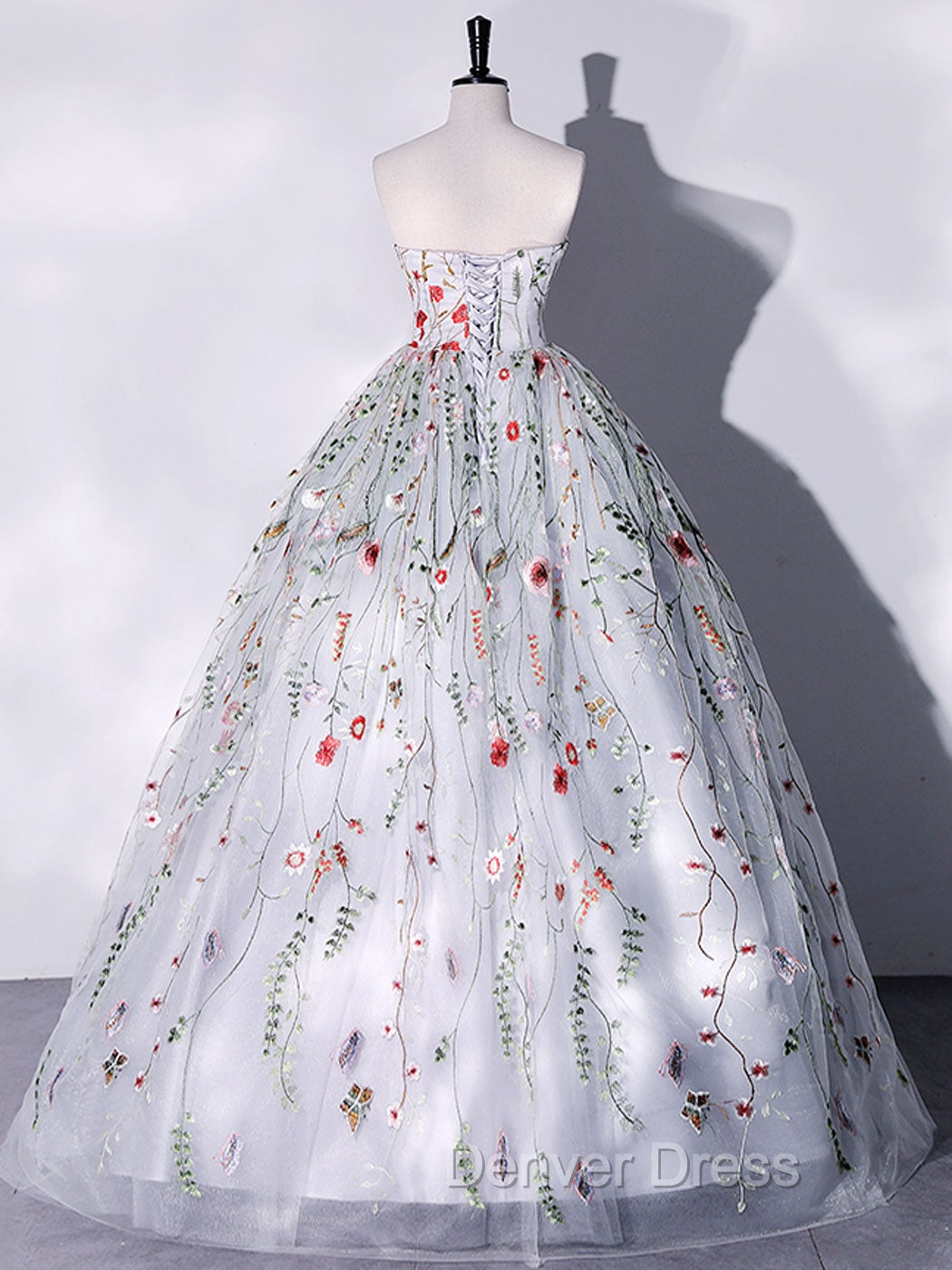 Gray A-LIne Tulle Long Prom Dresses, Gray Formal Evening Dresses