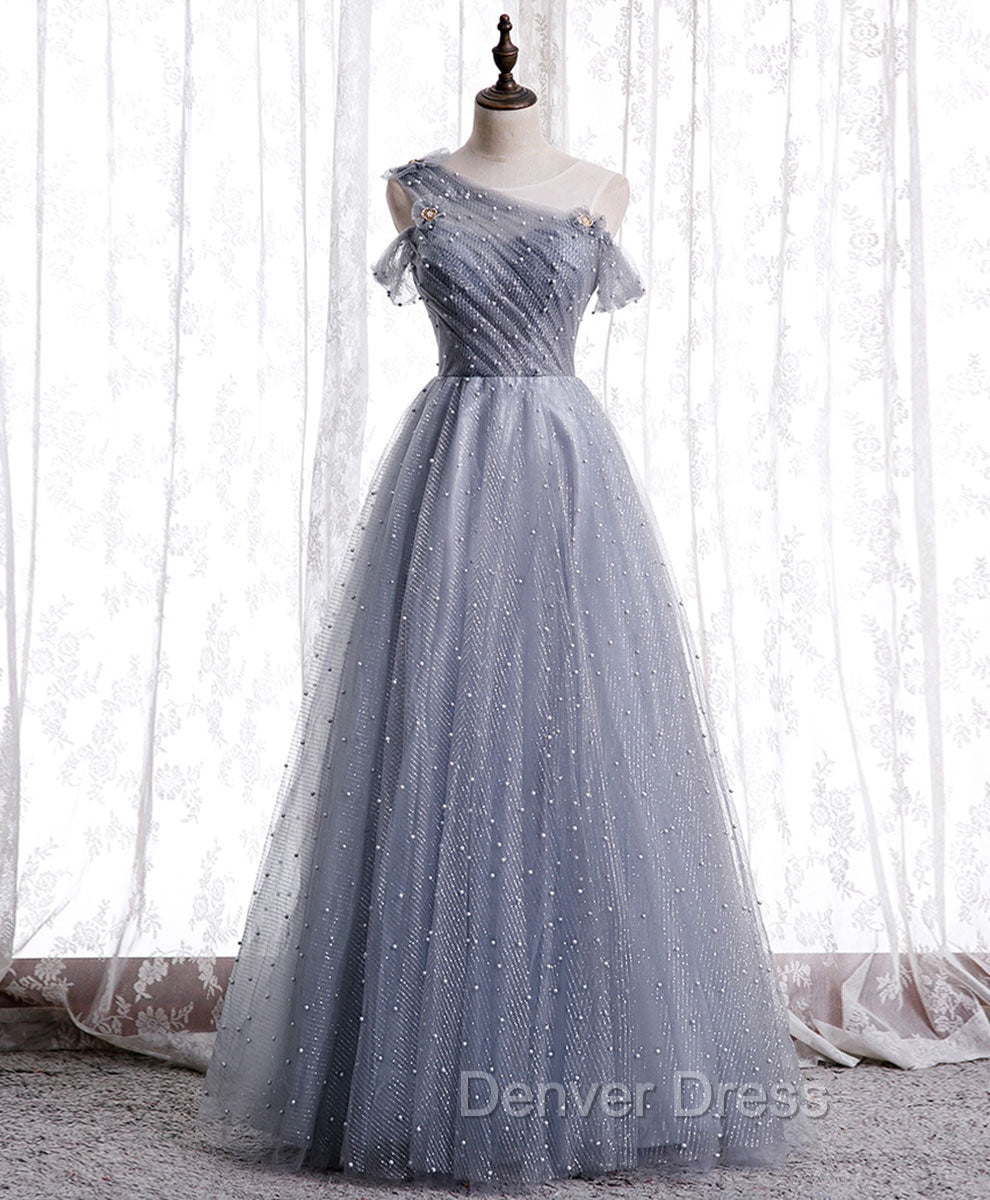 Gray Aline Long Prom Dresses, One Shoulder Gray Formal Party Dresses Main image