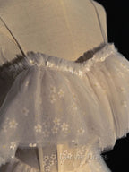 Gray blue/champagne  Tulle Long Prom Dresses, Tulle Formal Graduation Dresses