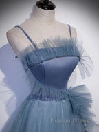 Gray Blue Tulle Long Prom Dress A Line Prom Dress Prom Dress December Wedding Guest Dresses