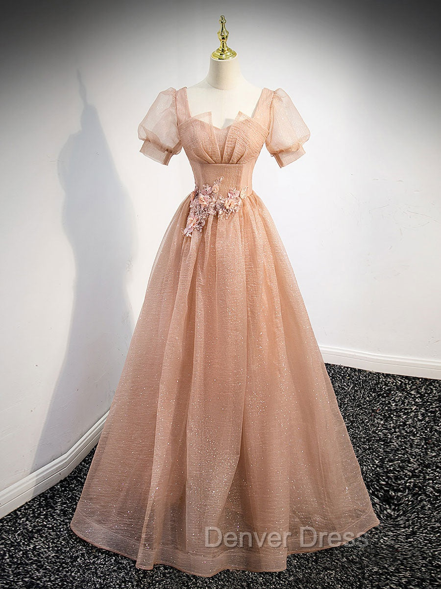 Gray Blue Tulle Long Prom Dresses, Gray Blue Tulle Formal Evening Dresses