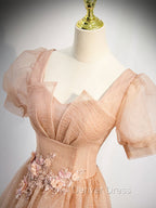 Gray Blue Tulle Long Prom Dresses, Gray Blue Tulle Formal Evening Dresses